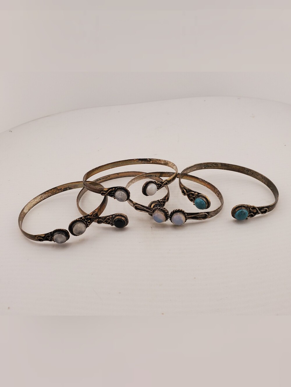 Bundle Silver Gemstone Cuff Bracelets